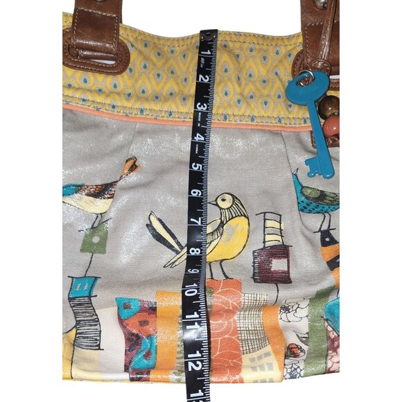 Fossil Coated Canvas Key-Per Bird Shoulder Bag Brown Canvas Handles W/Fossil Key - Picture 12 of 12